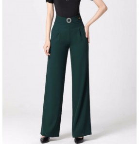 Black white wine dark green wide leg ballroom latin dance long pants for women female Navy high waist waltz tango flamenco chacha rumba dance long trousers